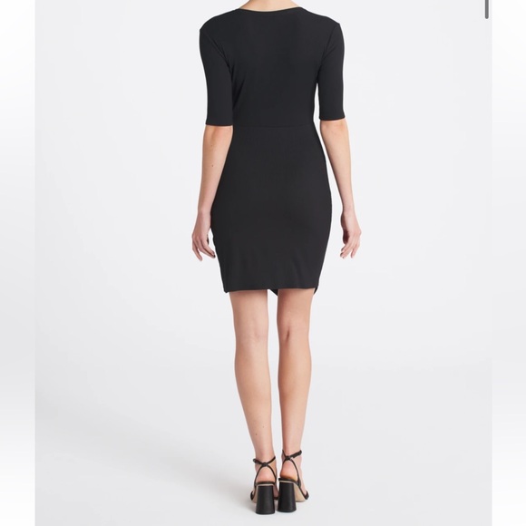 GOLDRAY BLaise Black Modal Ribbed 1/2 Sleeves Fitted Knit Versatile Dress NWT L - Picture 4 of 16